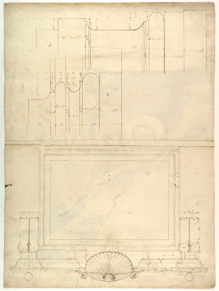 St. Peter's, attic, window, elevation (recto) St. Peter's, apse, plan; window, cornice, elevation profile; arch frame, elevation profile (verso) MET DP819034