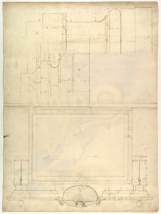 St. Peter's, attic, window, elevation (recto) St. Peter's, apse, plan; window, cornice, elevation profile; arch frame, elevation profile (verso) MET DP819034