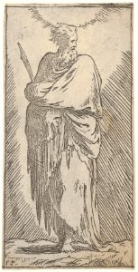 St. Bartholomew, standing in frontal view with head facing to right and holding martyr's palm with both arms, from the series 'Christ and the Twelve Apostles' MET DP832600