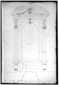 St. Peter's, apse, exterior niche details (recto) St Peter's, apse, exterior niche elevation and profile of scrolled console, elevation of column shaft (verso) MET sf49 92 42r-MM31817
