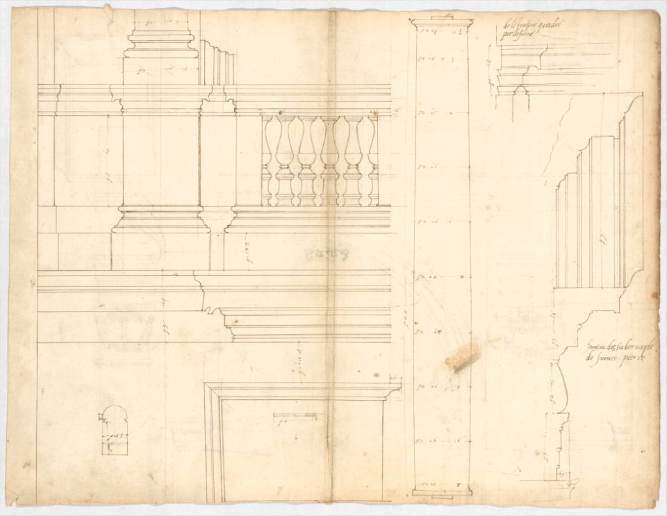 St. Peter's, exterior, tabernacle, elevation and section at base with details of pedestal and railing, (recto)St. Peter's, exterior, tabernacle, elevation and section at arched opening (verso) MET DP247318