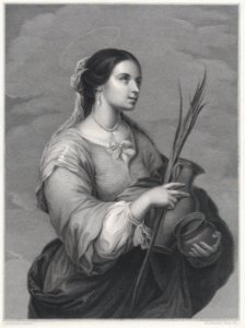 St Justa, three-quarter length, turned to right, holding two pots and a palm MET DP876065