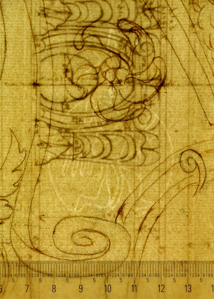St Peter's, cornice, exterior, profile (recto) Unidentified, moulding, elevation; Unidentified structure, plan (verso) MET sf49 92 14-watermark
