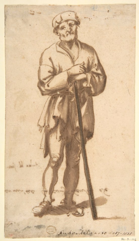 Standing Old Man in Frontal View Leaning On a Staff MET DP802195