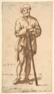 Standing Old Man in Frontal View Leaning On a Staff MET DP802195