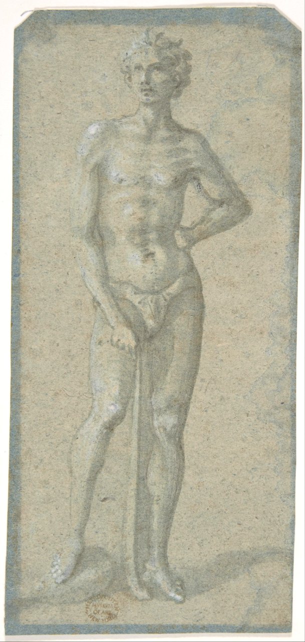 Standing Youth Holding a Club (recto); Temptation of Adam and Eve (verso) MET DP809426