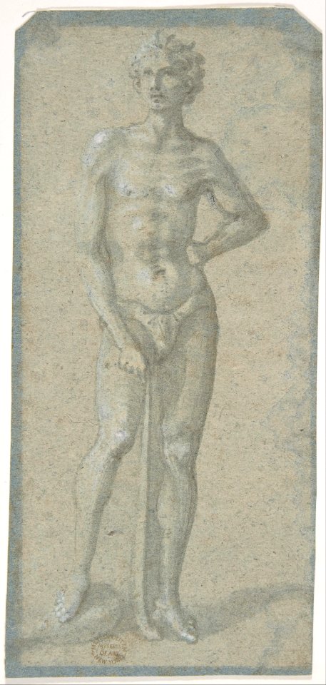 Standing Youth Holding a Club (recto); Temptation of Adam and Eve (verso) MET DP809426