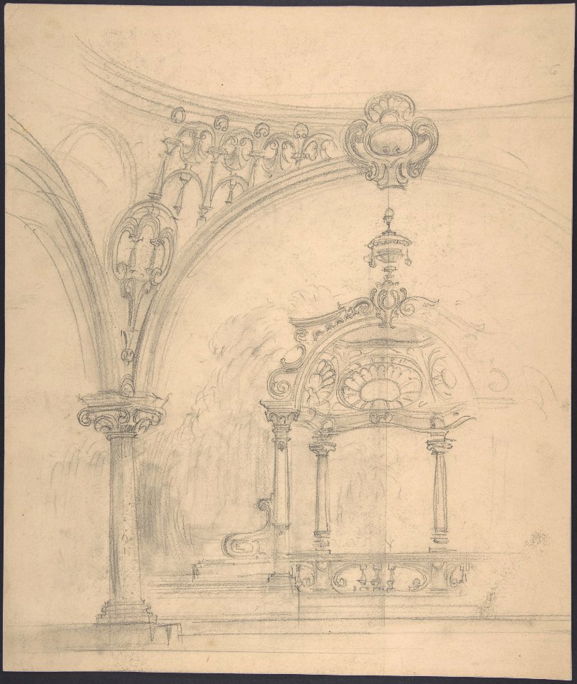 Stage Set Design- View of a Baldacchino seen through Rounded Arch with Pendentive and Column. MET DP800069