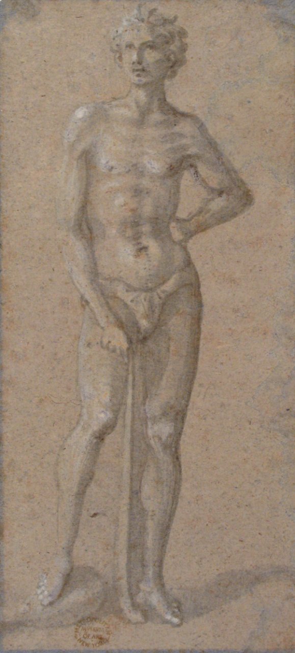 Standing Youth Holding a Club (recto); Temptation of Adam and Eve (verso) MET 80.3.115