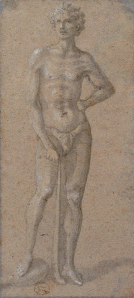 Standing Youth Holding a Club (recto); Temptation of Adam and Eve (verso) MET 80.3.115