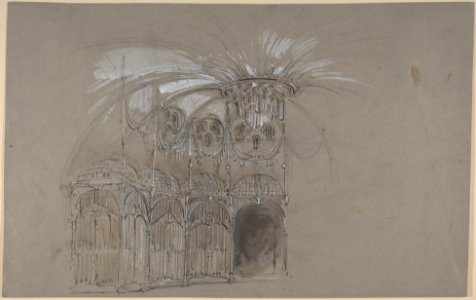 Stage Set Design of Circular Ballroom with Chandelier. Verso- Rough Sketch of Stage Design. MET DP800063