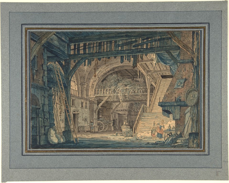 Stage Set Design of an Ancient Roman Ruin being Converted into a Barn MET DP804564