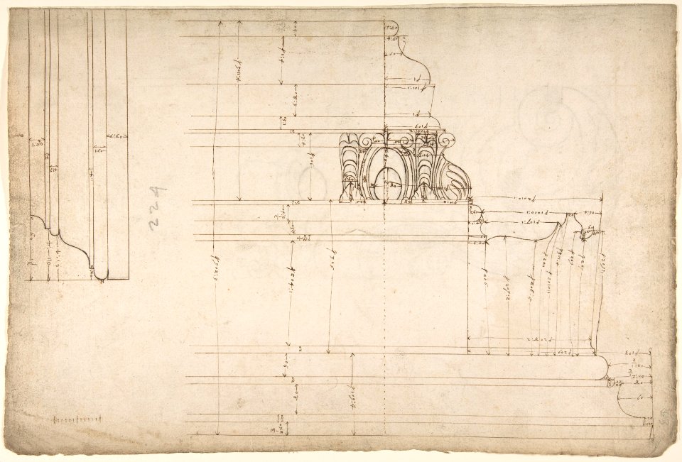 St Peter's, cornice, exterior, profile (recto) Unidentified, moulding, elevation; Unidentified structure, plan (verso) MET DP810528