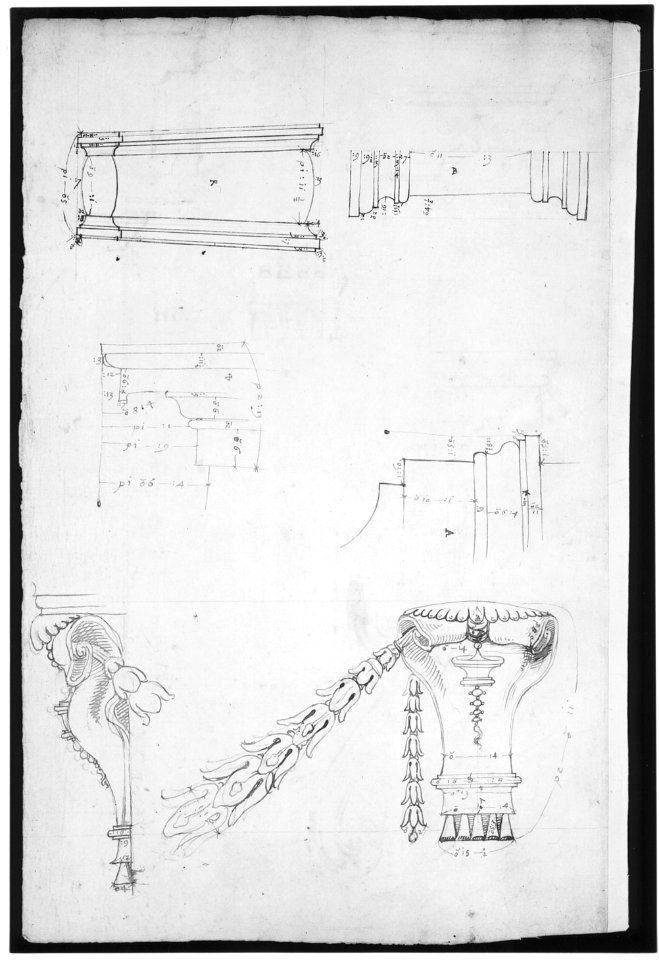 St Peter's apse, exterior niche section and details (recto) St Peter's apse, exterior niche elevation and profiles of details (verso) MET sf49 92 12r-MM31802