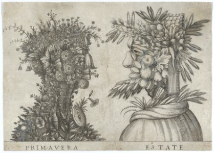 Spring and Summer- two heads made from flora typical of those seasons MET DP844987