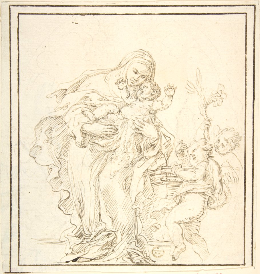 St. Catherine of Siena with The Infant Jesus (recto); Warrior with Dead Lion? (verso) MET DP802989