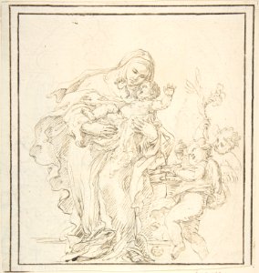 St. Catherine of Siena with The Infant Jesus (recto); Warrior with Dead Lion? (verso) MET DP802989