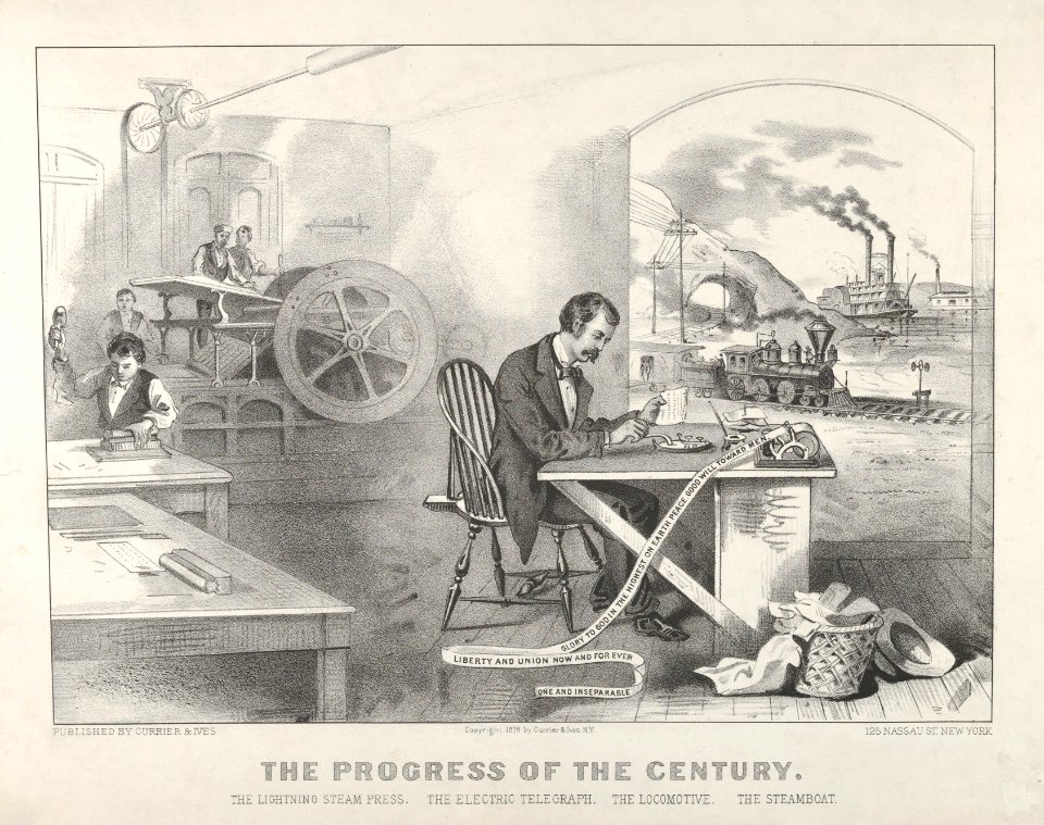 The Progress of the Century – The Lightning Steam Press. The Electric Telegraph. The Locomotive. The Steamboat. MET DP853581
