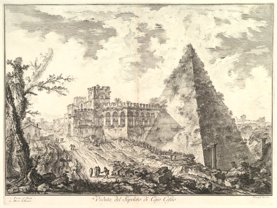 The Pyramid of Caius Cestius, with the Porta S. Paolo and adjoining road (Veduta del Sepolcro di Cajo Cestio) MET DP828290