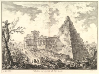 The Pyramid of Caius Cestius, with the Porta S. Paolo and adjoining road (Veduta del Sepolcro di Cajo Cestio) MET DP828290