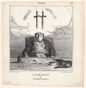 The president of the federal diet or the double sword of Damocles, from 'News of the day,' published in Le Charivari, June 22, 1866 MET DP877524
