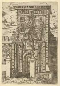 The Porta Galliera, the entrance gate to Bologna and drawbridge with temporary decorations for the entry of Pope Clement VIII in Bologna in 1598 MET DP837824