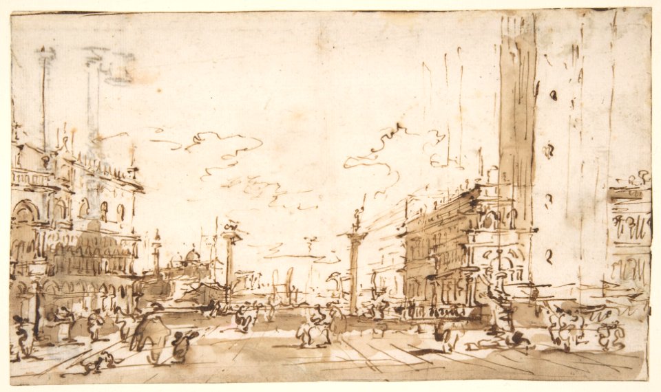 The Piazzetta, Looking Toward San Giorgio Maggiore (recto); Two Columns (verso) MET DP810422