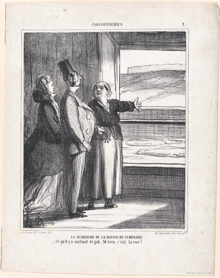 The search for a house in the country- What is especially beautiful, sir, is the view!, from 'Parisian habits,' published in Le Charivari, April 25, 1866 MET DP877447