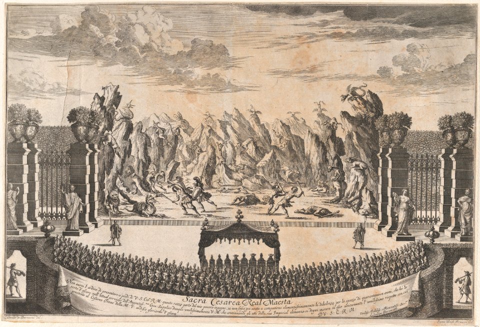 The royal family sitting under a canopy, watching dancers perform the opening ballet of 'La Costanza d'Ulisse' MET DP874833