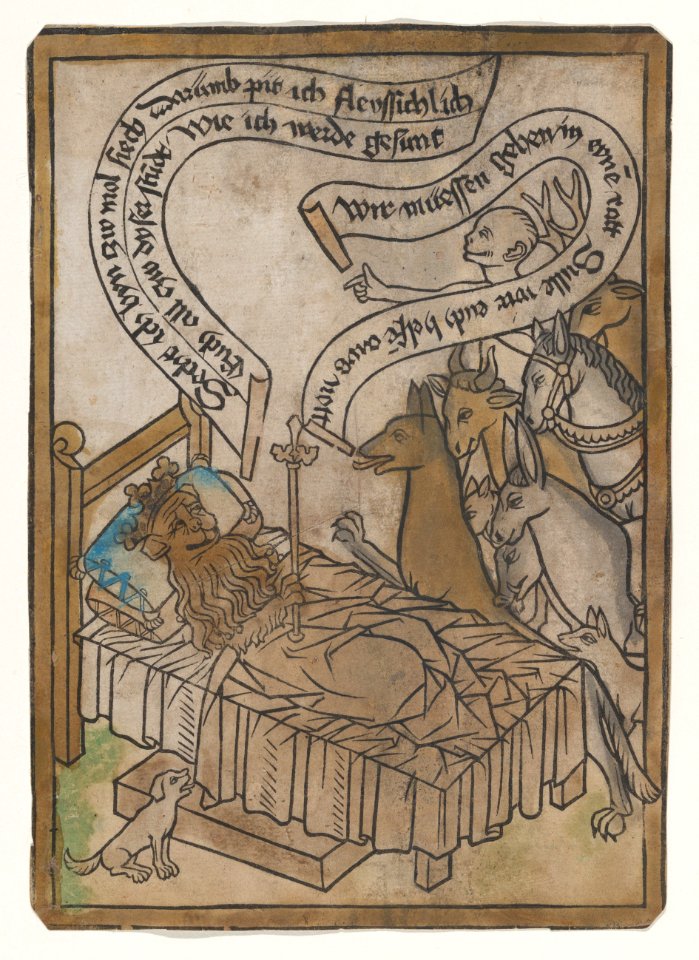 The Sick Lion Summons the Animals to His Bedside from the Sick Lion blockbook, 2nd edition MET DP873550