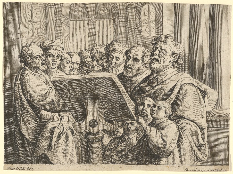 Ten Men and Four Boys Singing in a Church MET DP835947