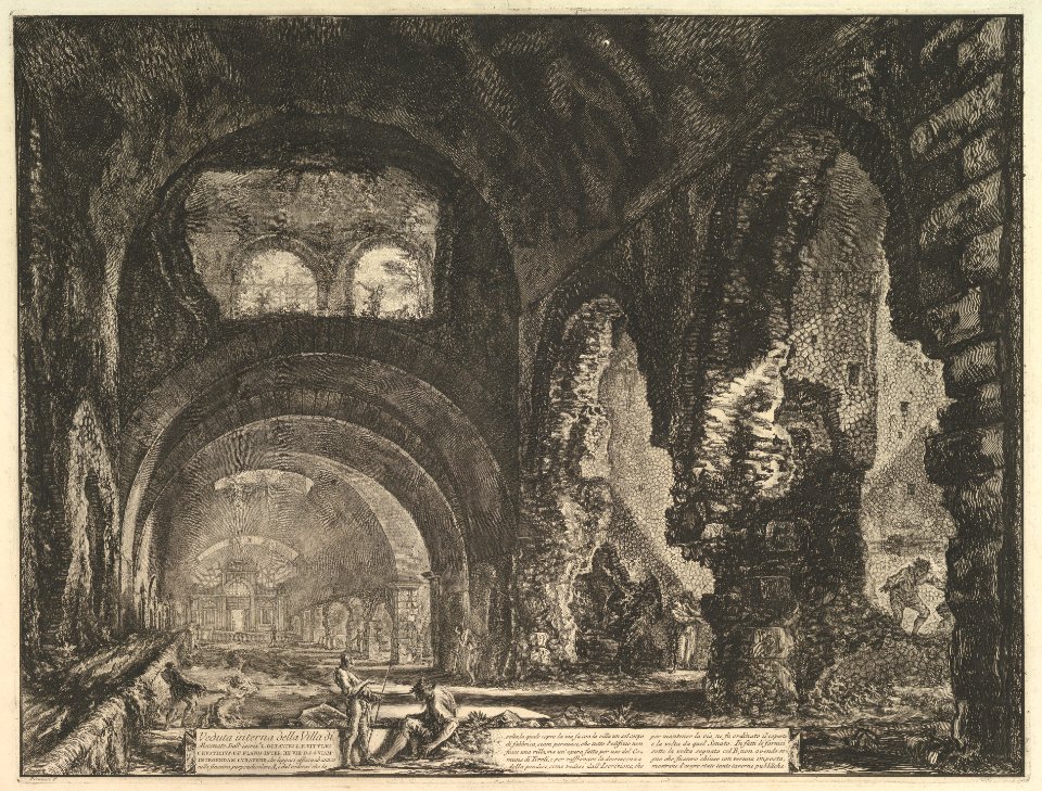 The so-called Villa of Maecenas at Tivoli. Interior with two figures in the opening of an arch above. (Veduta interna della Villa di Mecenate) MET DP828232