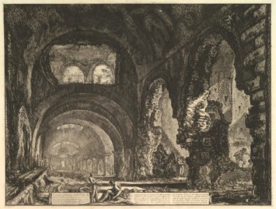 The so-called Villa of Maecenas at Tivoli. Interior with two figures in the opening of an arch above. (Veduta interna della Villa di Mecenate) MET DP828232