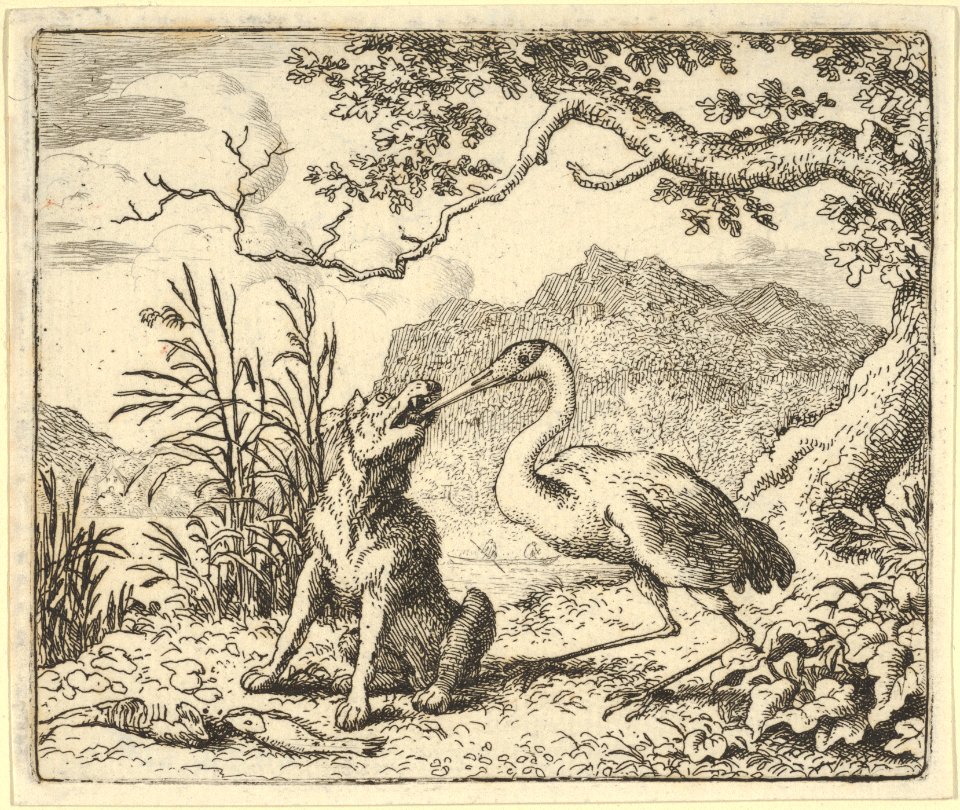 The Stork Removes a Bone from the Wolf's Throat from Hendrick van Alcmar's Renard The Fox MET DP837681