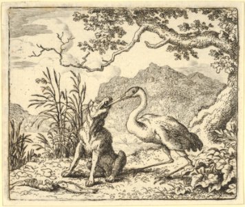The Stork Removes a Bone from the Wolf's Throat from Hendrick van Alcmar's Renard The Fox MET DP837681