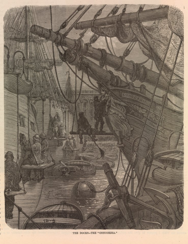 The New Zealander (recto); The Row (verso); The Docks–The "Concordia" (verso), from London- A Pilgrimage by Blanchard Jerrold (from Harper's Weekly) MET DP-14203-002