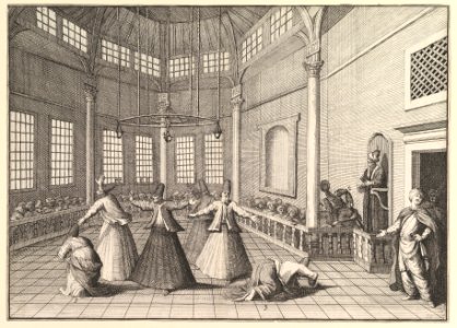 The Inside of a Mosque, the Dervishes Dancing (Aubry de La Mottraye's "Travels throughout Europe, Asia and into Part of Africa...," London, 1724, vol. I, pl. 16) MET DP824500