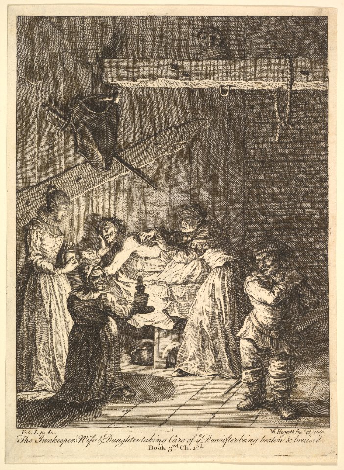 The Innkeeper's Wife and Daughter Taking Care of ye Don after Being Beaten and Bruised (Six Illustrations for Don Quixote) MET DP824970