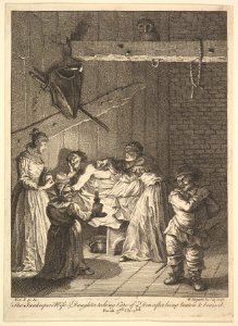 The Innkeeper's Wife and Daughter Taking Care of ye Don after Being Beaten and Bruised (Six Illustrations for Don Quixote) MET DP824970