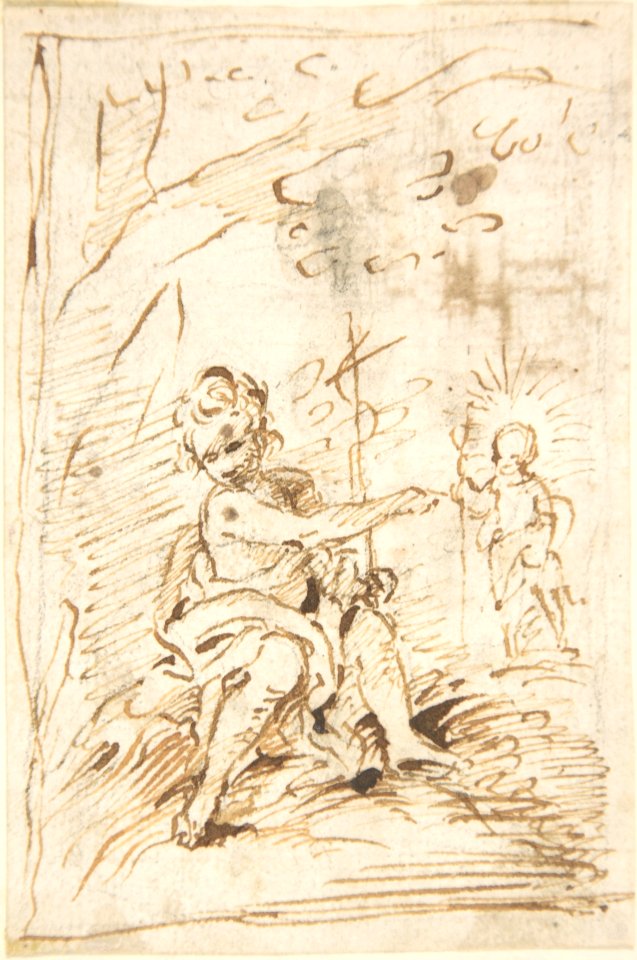 The Infant Saint John the Baptist with the Infant Christ in the Wilderness (recto); Fragment of Architectural Design with Engaged Corinthian Columns (verso) MET DP800525
