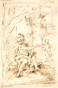 The Infant Saint John the Baptist with the Infant Christ in the Wilderness (recto); Fragment of Architectural Design with Engaged Corinthian Columns (verso) MET DP800525