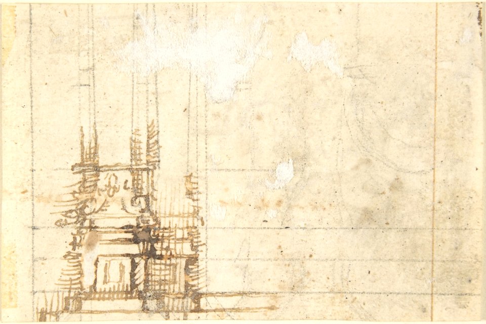 The Infant Saint John the Baptist with the Infant Christ in the Wilderness (recto); Fragment of Architectural Design with Engaged Corinthian Columns (verso) MET DP800534