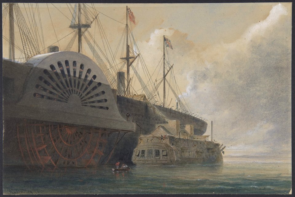 The Old Frigate Iris with Her Freight of Cable Alongside the Great Eastern at Sheerness- The Cable Passed from the Hulk to the Great Eastern MET DP801251