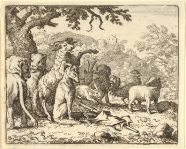 The Ram, Chapelain of the Lion, Gives the Benediction to Renard before His Depature for Rome from Hendrick van Alcmar's Renard The Fox MET DP837722