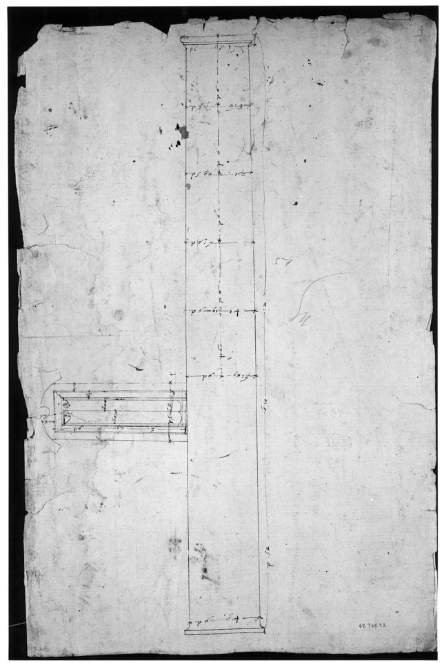 Temple of Minerva, elevation of architrave (recto) Temple of Minerva, column shaft (verso) MET sf68 769 33v-MM43669