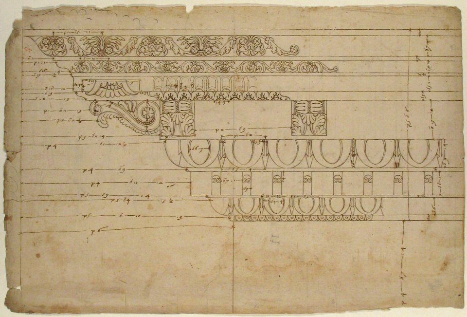 Temple of Minerva, elevation of cornice (recto) Temple of Minerva, elevation of capital and base (verso) MET 68.769.22recto