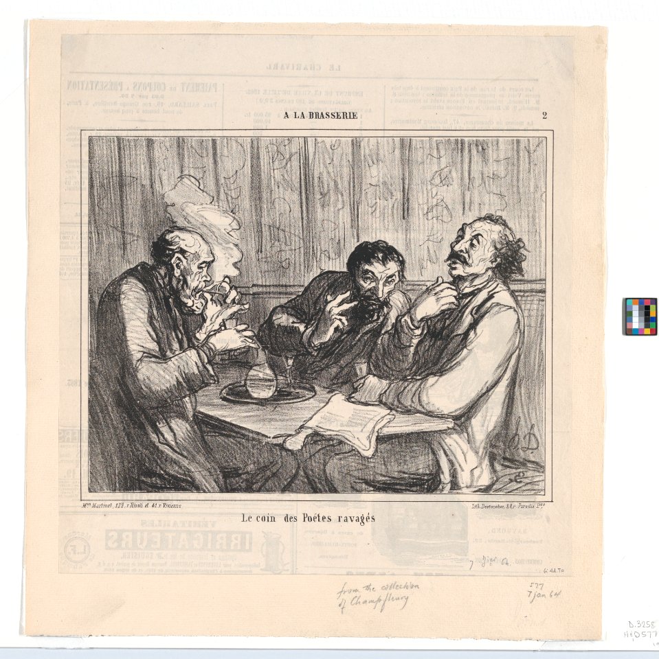 The ravaged poets' corner, from 'In the pub,' published in Le Charivari, January 7, 1864 MET DP876887