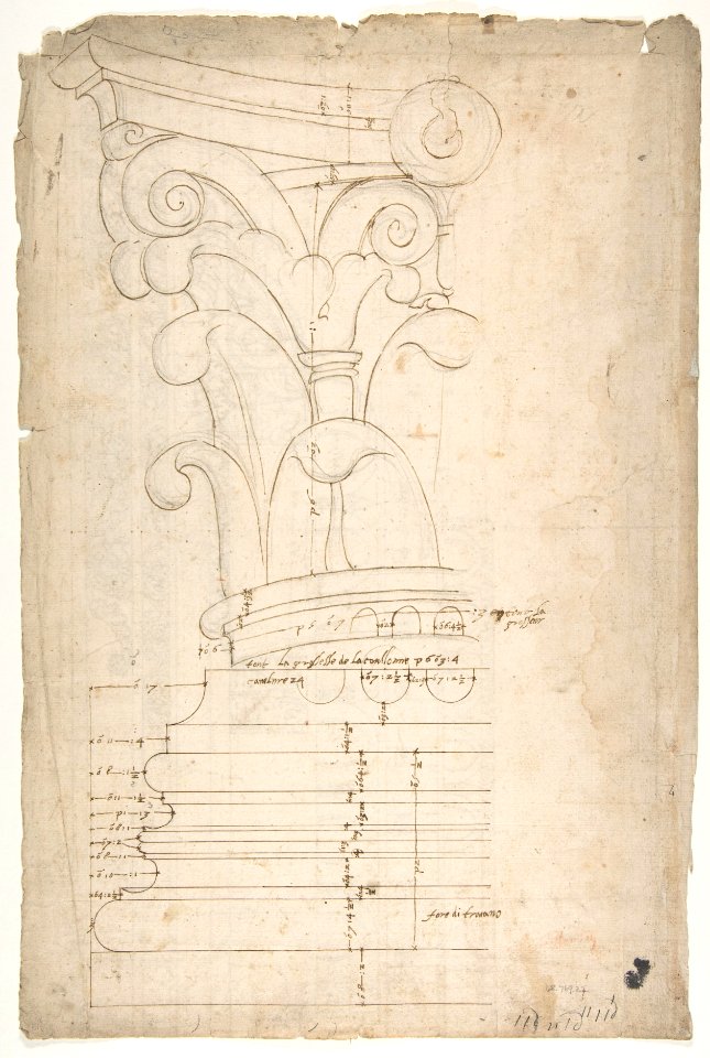Temple of Minerva, elevation of cornice (recto) Temple of Minerva, elevation of capital and base (verso) MET DP810820