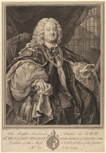 The Right Reverend Father in God, Dr. Benjamin Hoadly, Lord Bishop of Winchester, Prelate of the Most Noble Order of the Garter, Aet. 67. A.D. 1743 MET DP835456