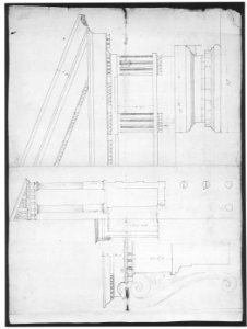 Temple of Hercules, Cori, plan, elevation; portal, details; Doric order, details (recto) St. Peter's, drum, section (verso) MET sf49 92 15r-MM31806